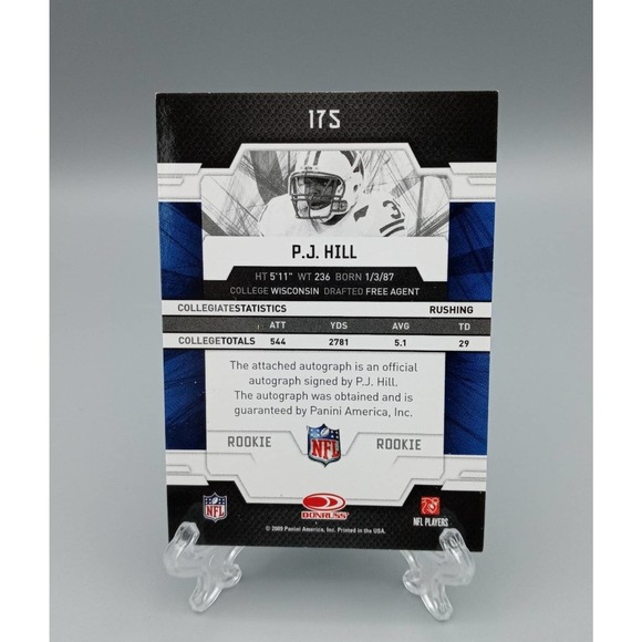 P.J. Hill Autographed Rookie Card 2009 Donruss Elite Football Card - Picture 2 of 2